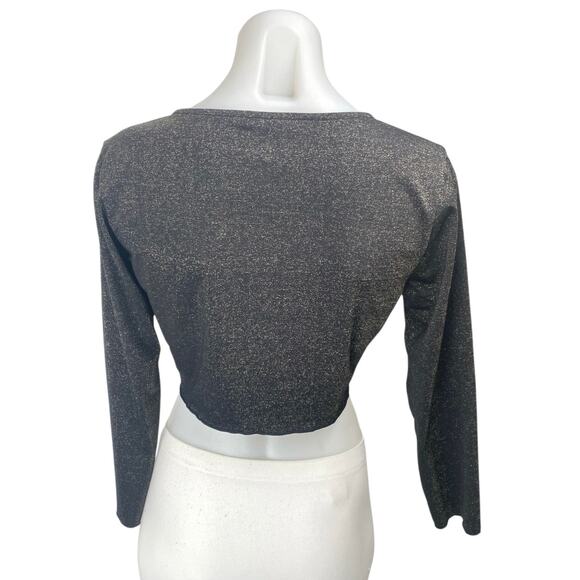 Onia Layla Black Metallic Long Sleeve Button-Up Crop Cardigan Sweater Top Size S - Picture 2 of 4